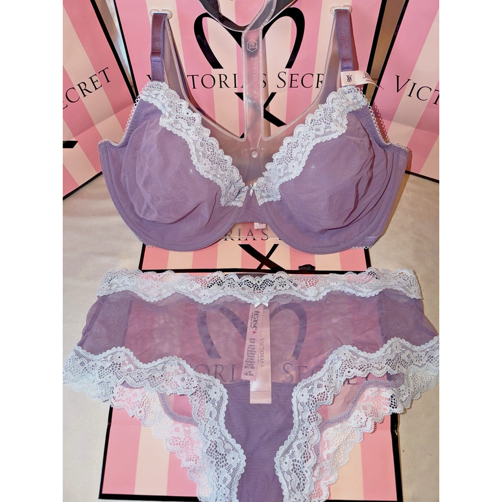 Victoria's Secret Bra Unlined Tease 38DD Large Cheeky Blue & Gray